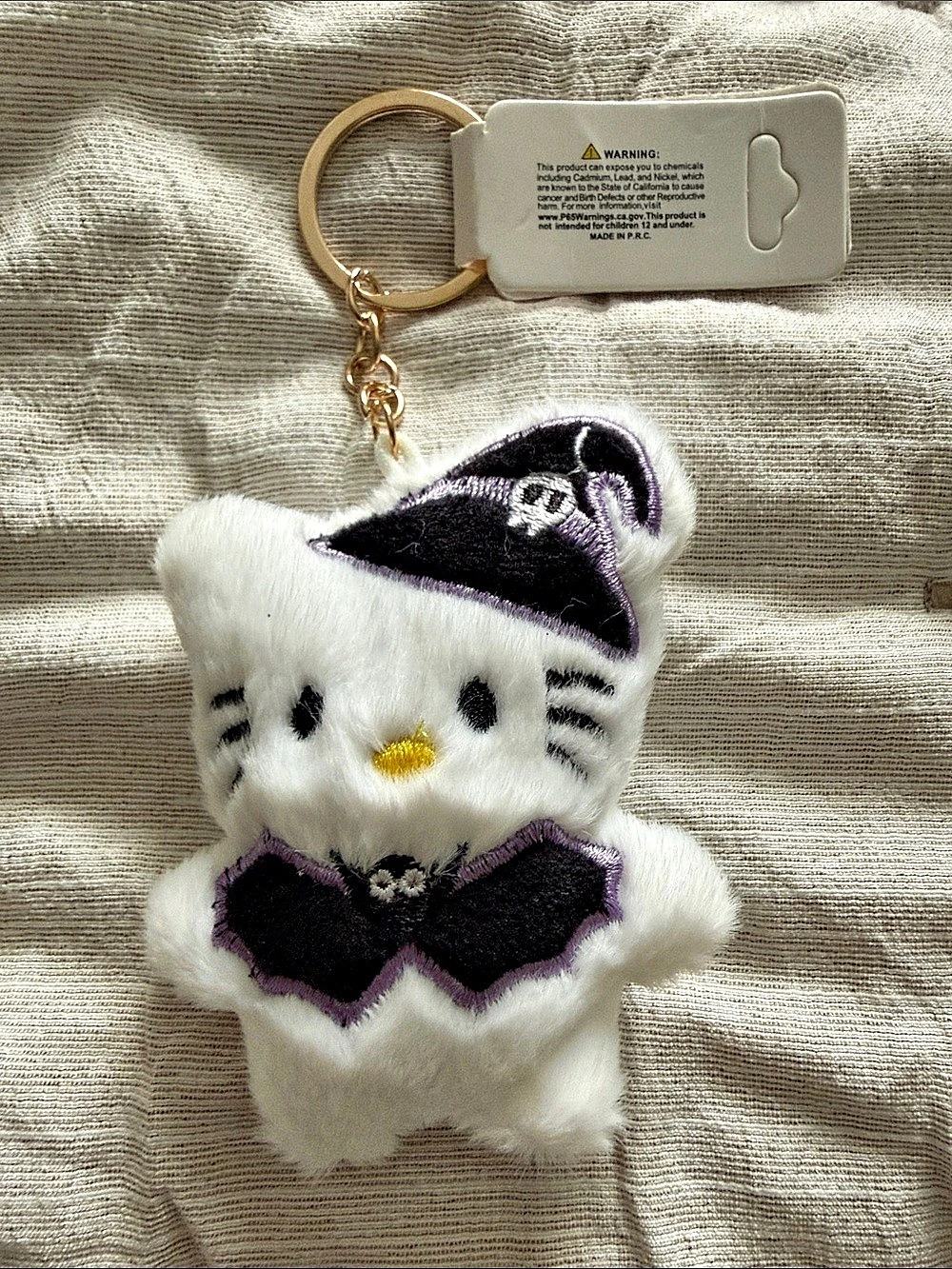 Sanrio Hello Kitty Plush Halloween Keychain, White & Black